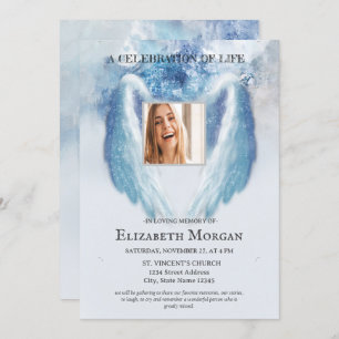 Angel Wings Foto Blaue Feier des Lebens Einladung