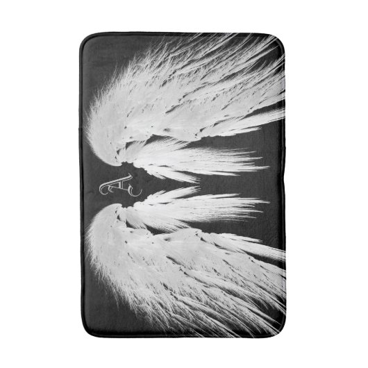 ANGEL WINGS Gray Touched Feathers Custom Monogram Badematte (Vorderseite Vertikal)