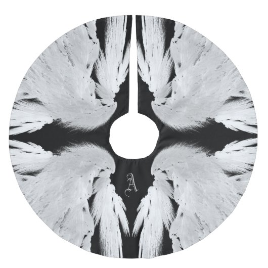 ANGEL WINGS Gray Touched Feathers Custom Monogram Polyester Weihnachtsbaumdecke (Vorderseite)