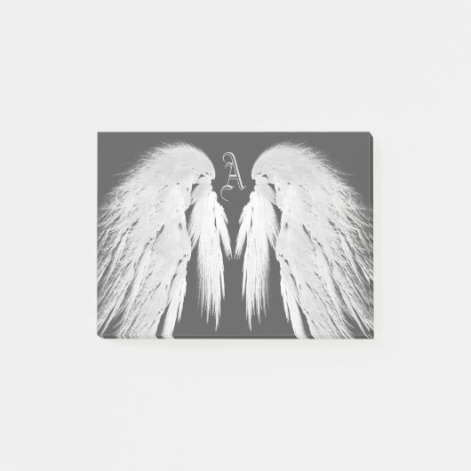 ANGEL WINGS Gray Touched Feathers Custom Monogram Post-it Klebezettel (Vorderseite)
