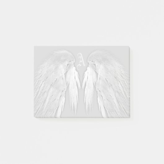 ANGEL WINGS Gray Touched Feathers Custom Monogram Post-it Klebezettel (Vorderseite)
