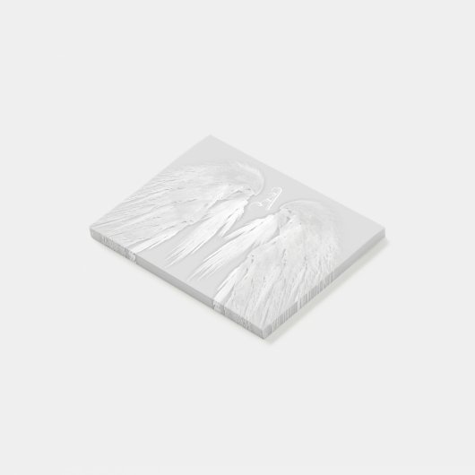 ANGEL WINGS Gray Touched Feathers Custom Monogram Post-it Klebezettel (angewinkelt)