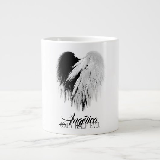 ANGEL WINGS HEART Black+White Nur halb böse Funny Jumbo-Tasse (Vorderseite)