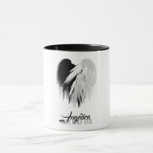 ANGEL WINGS HEART Black+White Nur halb böse Funny Tasse (Zentrum)
