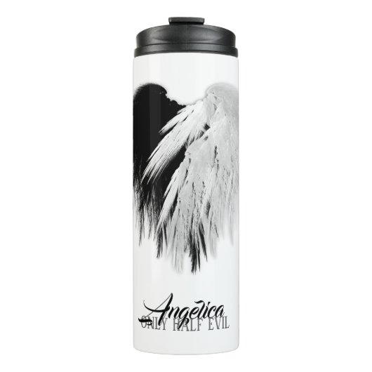 ANGEL WINGS HEART Black+White Nur halb böse Funny Thermosbecher (Vorderseite)
