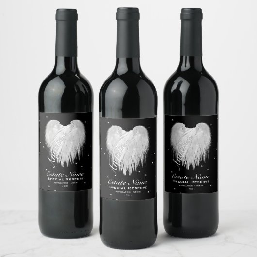 ANGEL WINGS Heart Starry Night Black Weinetikett (Flaschen)