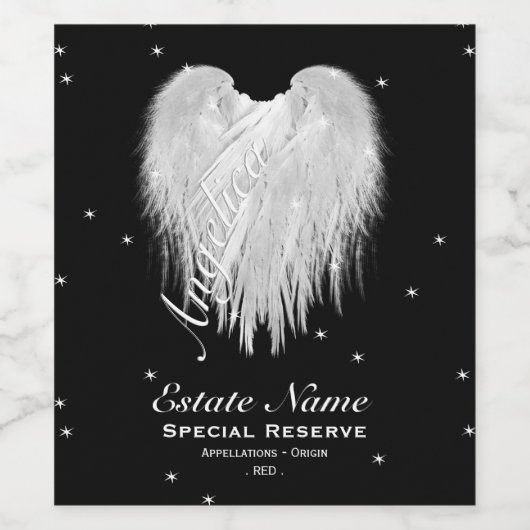 ANGEL WINGS Heart Starry Night Black Weinetikett (Einzelnes Label)