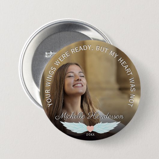 Angel Wings Memorial Foto & Beileid Angebot Button (Vorne & Hinten)