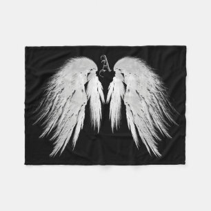 ANGEL WINGS Monogram Black Fleecedecke
