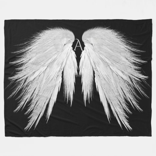 ANGEL WINGS Monogram Black Fleecedecke (Vorderseite (Horizontal))