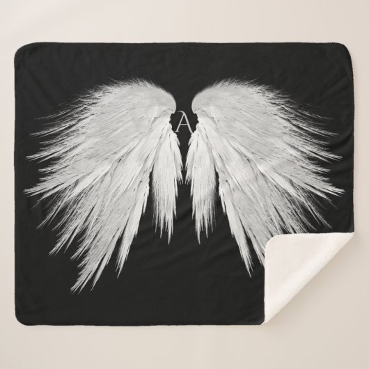 ANGEL WINGS Monogram Black Sherpadecke (Vorderseite (Horizontal))