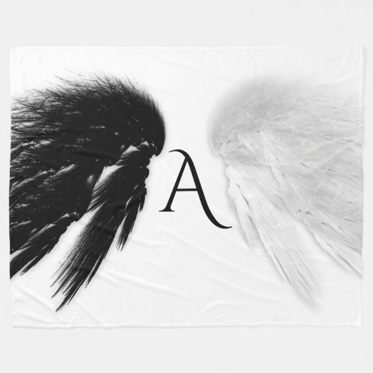 ANGEL WINGS Monogram Black + White Fleecedecke (Vorderseite (Horizontal))