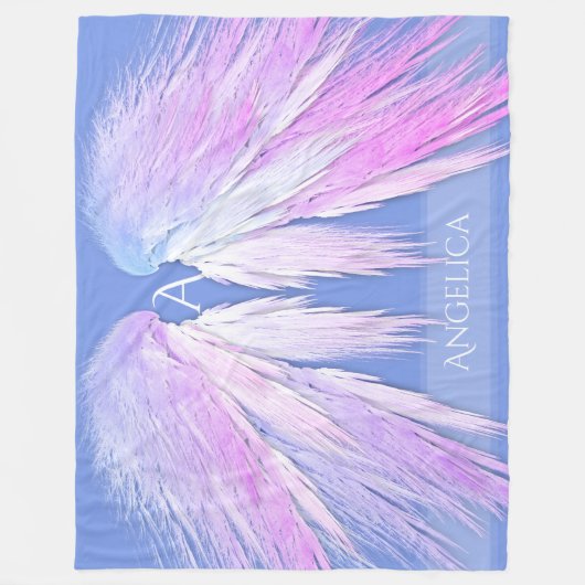 ANGEL WINGS Monogram Dreamy Pink Soft Blue Fleecedecke (Vorderseite)