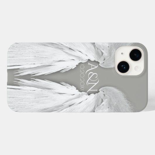 ANGEL WINGS Monogram Elegant Gray Case-Mate iPhone Hülle (Rückseite (Horizontal))