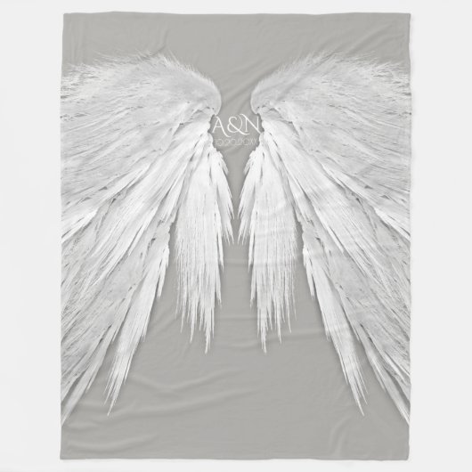 ANGEL WINGS Monogram Elegant Gray Fleecedecke (Vorderseite)
