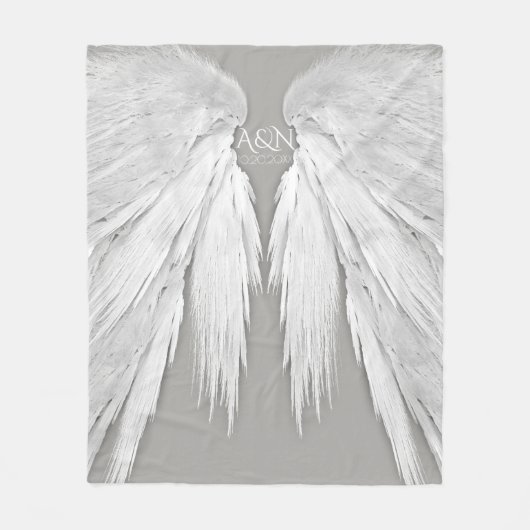 ANGEL WINGS Monogram Elegant Gray Fleecedecke (Vorderseite)