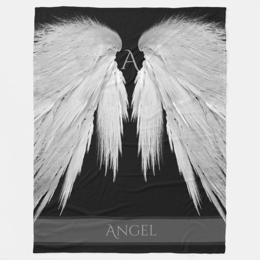 ANGEL WINGS Monogram Name Black Fleecedecke (Vorderseite)