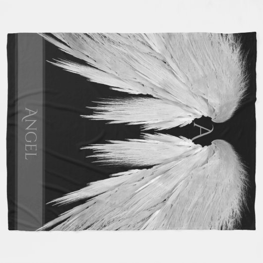 ANGEL WINGS Monogram Name Black Fleecedecke (Vorderseite (Horizontal))