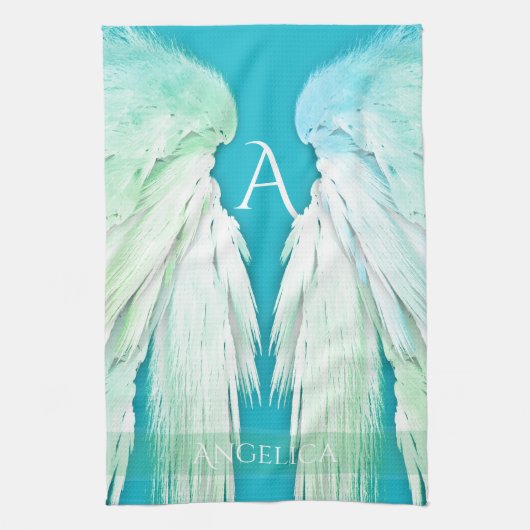 ANGEL WINGS Monogram Name Fresh Ombre Geschirrtuch (Vertikal)