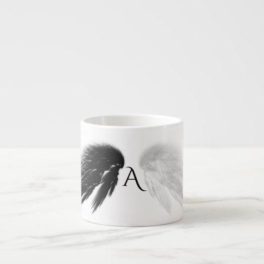 ANGEL WINGS Monogram 'Only Halb Evil' Funny Espressotasse (Vorderseite)