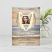 Angel Wings Ocean Beach Foto Feier des Lebens Einladung (Stehend Vorderseite)