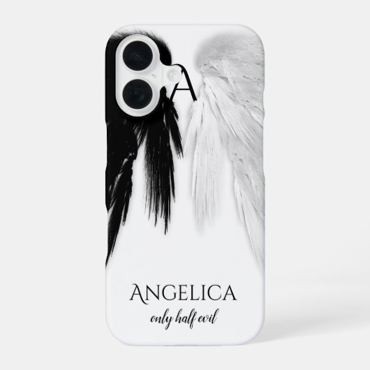 ANGEL WINGS 'Only Halb Evil' Monogram Funny iPhone 16 Hülle (Rückseite)
