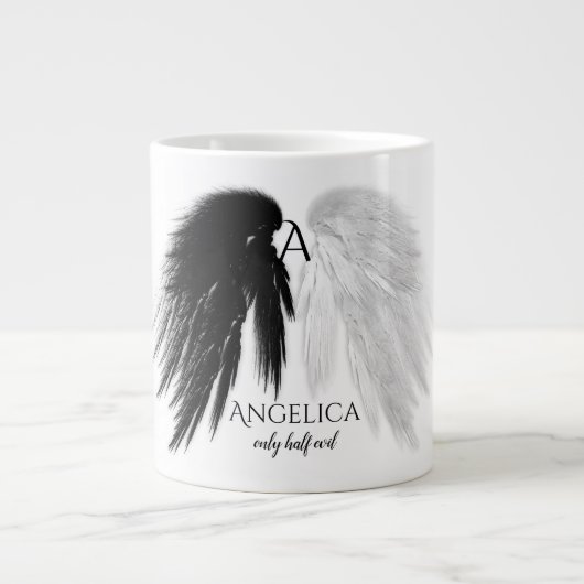 ANGEL WINGS 'Only Halb Evil' Monogram Funny Jumbo-Tasse (Vorderseite)