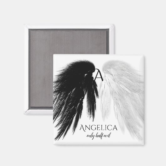 ANGEL WINGS 'Only Halb Evil' Monogram Funny Magnet (Vorderseite/Rückseite)