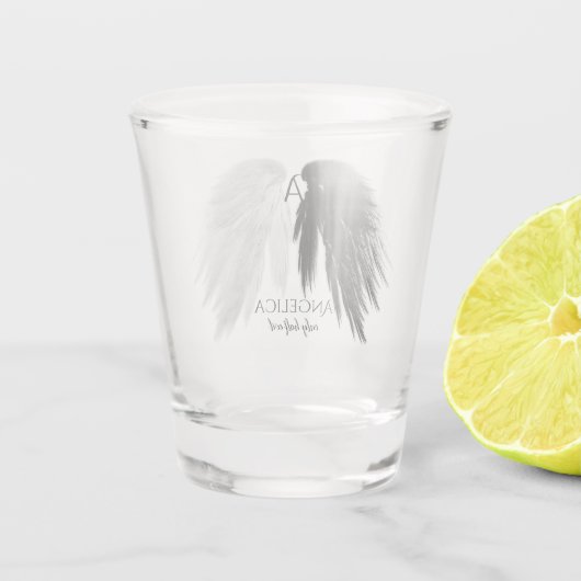 ANGEL WINGS 'Only Halb Evil' Monogram Funny Schnapsglas (Rückseite)