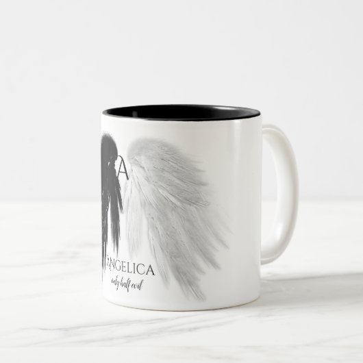 ANGEL WINGS 'Only Halb Evil' Monogram Funny Zweifarbige Tasse (VorderseiteRechts)