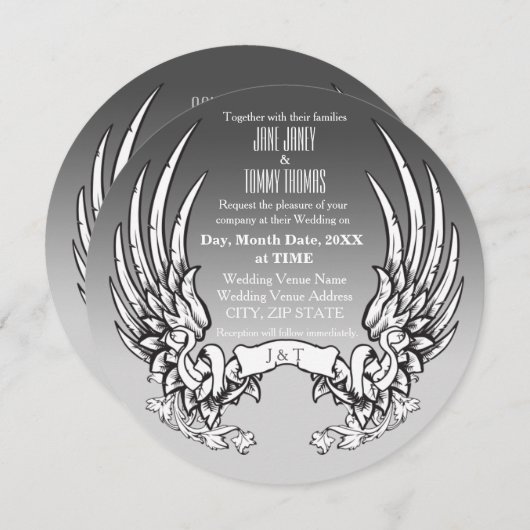 Angel Wings & Ribbon Banner Einladung zur Hochzeit (Vorne/Hinten)