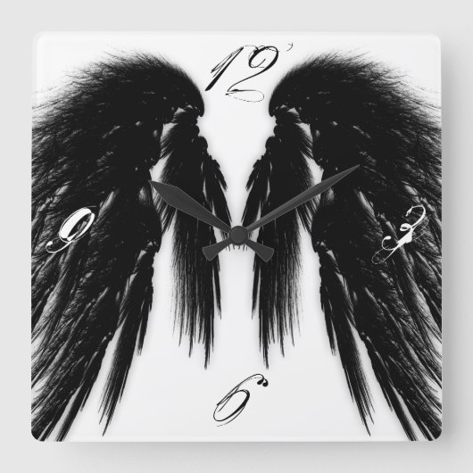 ANGEL WINGS SCHWARZ-WEISS QUADRATISCHE WANDUHR (Vorderseite)