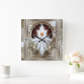 Angel Wings Snowflake Merry Christmas Quadratische Wanduhr (Zuhause)