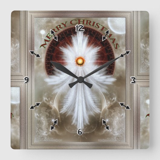 Angel Wings Snowflake Merry Christmas Quadratische Wanduhr (Vorderseite)