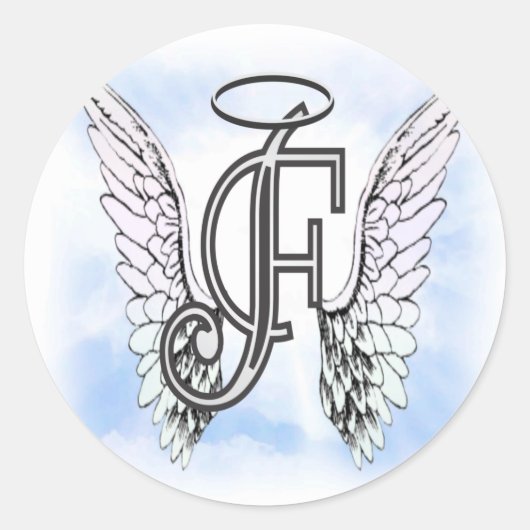 Angel Wings und Halo Monogram Letter F Runder Aufkleber (Vorderseite)