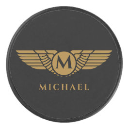 Angel Wings Vintag Golden Name Initial Monogram Eishockey Puck