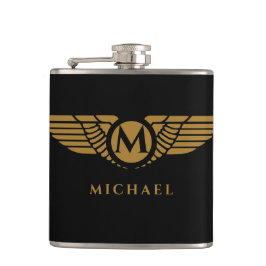 Angel Wings Vintag Golden Name Initial Monogram Flachmann