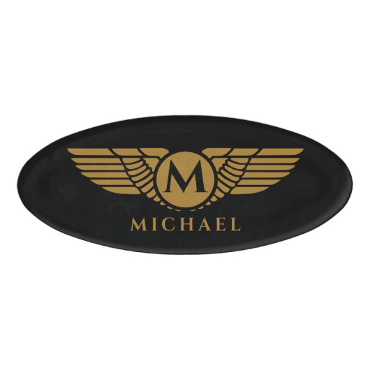 Angel Wings Vintag Golden Name Initial Monogram Namenschild (Vorderseite)