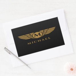 Angel Wings Vintag Golden Name Initial Monogram Rechteckiger Aufkleber