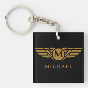 Angel Wings Vintag Golden Name Initial Monogram Schlüsselanhänger