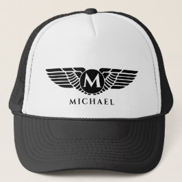 Angel Wings Vintag Golden Name Initial Monogram Truckerkappe