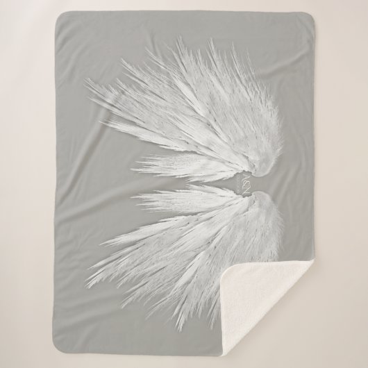 ANGEL WINGS Wedding Initials Elegant Gray Sherpadecke (Vorderseite)