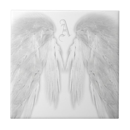 ANGEL WINGS White Custom Monogram Fliese (Vorderseite)