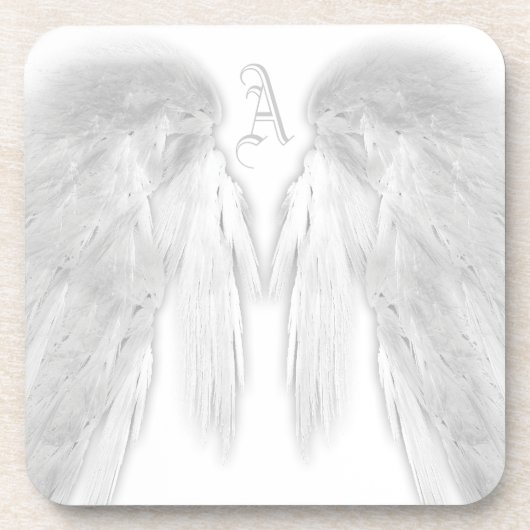 ANGEL WINGS White Custom Monogram Getränkeuntersetzer (Vorderseite)