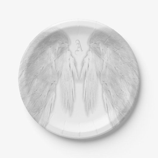 ANGEL WINGS White Custom Monogram Pappteller (Vorderseite)