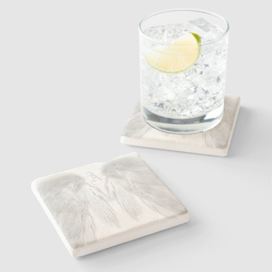 ANGEL WINGS White Custom Monogram Steinuntersetzer (Seitenansicht)