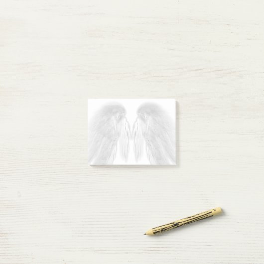 ANGEL WINGS White - Grey Touched Feathers - Post-it Klebezettel (Auf Schreibtisch)