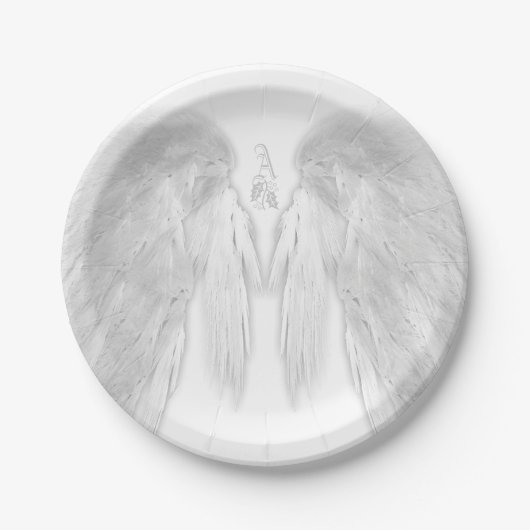 ANGEL WINGS White Himmlisch Holly Monogram Pappteller (Vorderseite)
