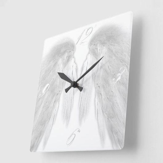 ANGEL WINGS White Quadratische Wanduhr (Winkel)