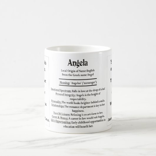 Angela, der Ursprung und die Bedeutung und Ihr Kaffeetasse (Mittel)